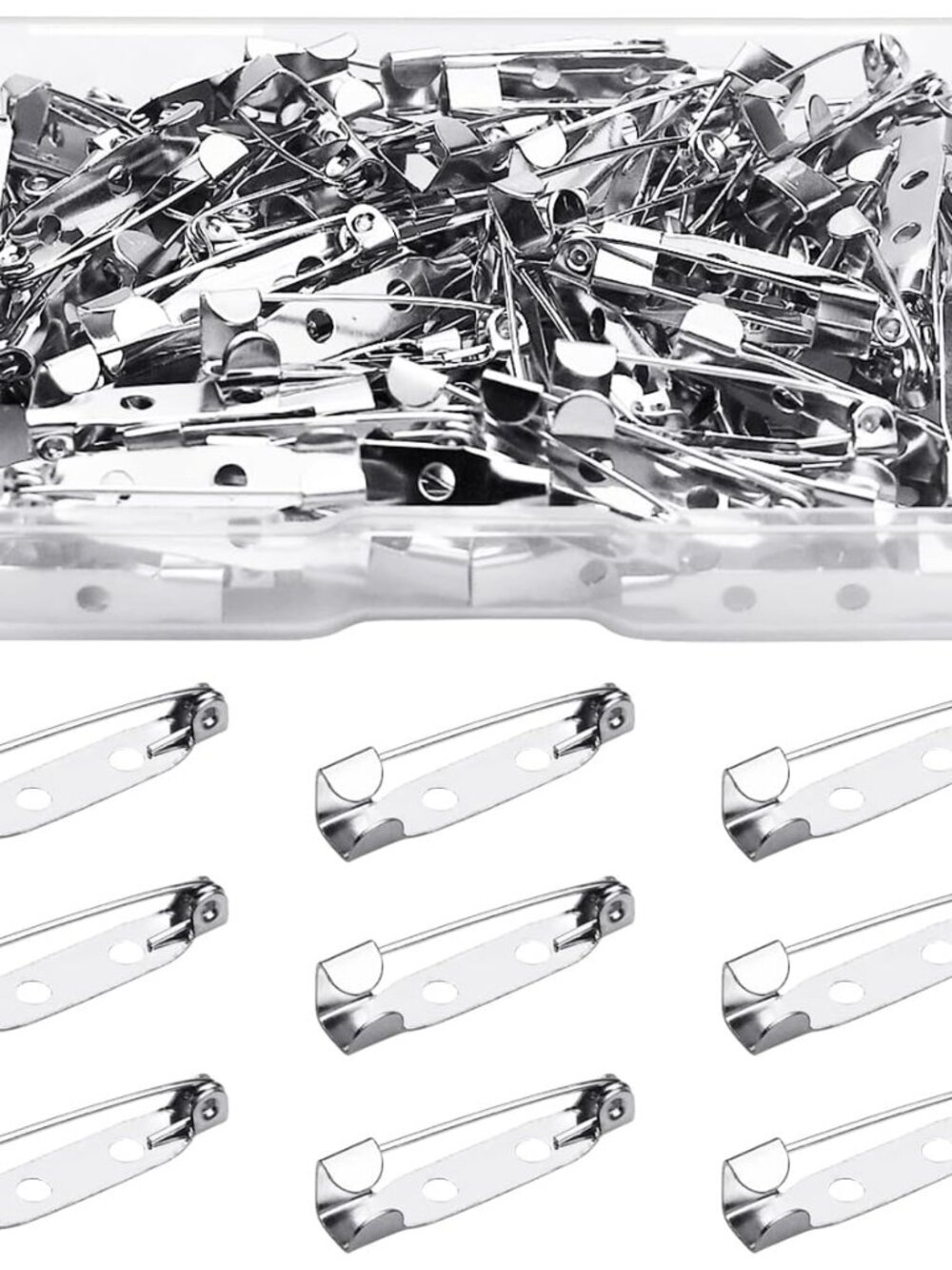 100 Pcs Bar Pins - Silver Brooch Clasp Pins for Badges, DIY Craft, Sewing, Baby